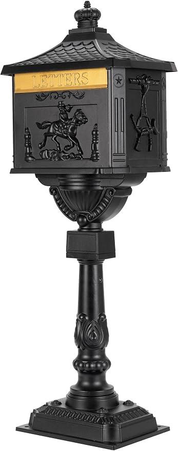 ZOTORUN Curbside Mail Manager Rustproof Cast Aluminum Locking Security and Post Mount Mailbox, Large, Black
