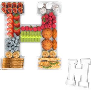 11" Acrylic Letter Charcuterie Tray, Charcuterie Letters Fillable Box for Food, Reusable Serving Cake Candy Dish Display Tray for Birthday Anniversary Party Decoration (Letter H)