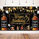 Whiskey Birthday Party Decorations, Aged to Perfection Banner Backdrop, Black and Gold Happy Birthday Banner for Men, Party Supplies