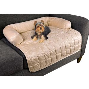Couch Cover for Dogs 30x30.5 Pet Furniture Protector with Memory Foam Bolster, Quilted Fabric, Non-Slip Water-Resistant Base by PETMAKER (Beige)