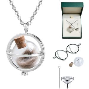 Pet Ashes Memorial Necklace, Dog Fur Ashes Keepsake Necklace, Small Pet Urn Pendant Vial Necklace for Ashes, Cat Fur Memorial Necklace Jewelry, Dog Ash Small Urn Glass Necklace (Big Planet)