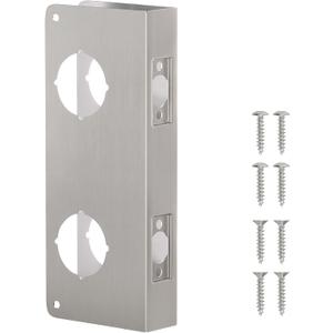 Double Hole Door Knob Reinforcement Plate, Brushed Nickel, Fits 1-3/4" Doors, 2-3/4" Backset, Door Lock and Door Knob Cover Plate, Deadbolt Cover Plate Reinforce and Repair Wood or Metal Doors (NDH-70-45)