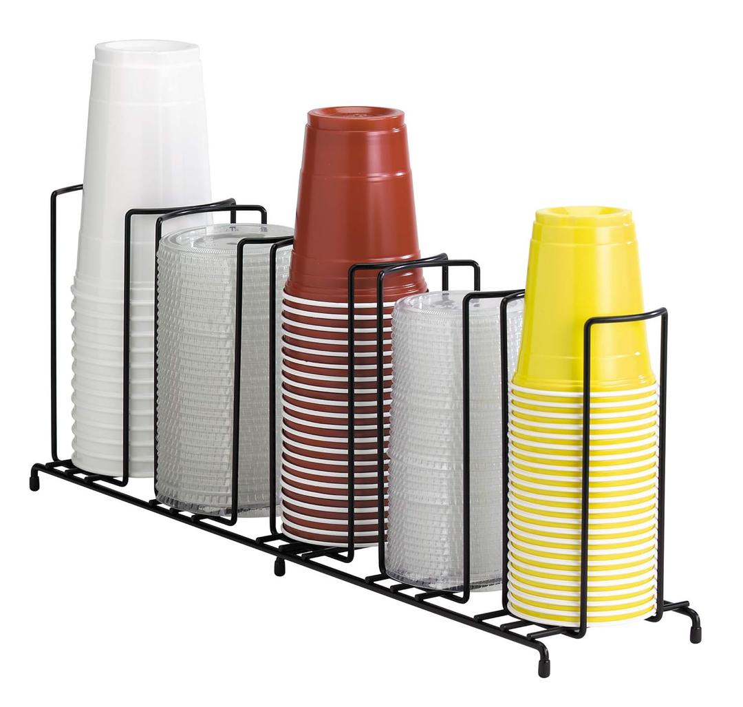 DISPENSE-RITE WR-5 Dispense-Rite Five Section Wire Rack Cup and Lid Organizer, Black