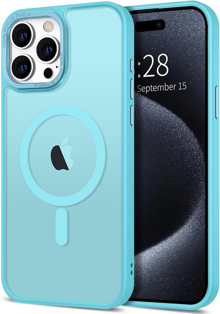 2 x Hython Case for iPhone 15 Pro Case Magnetic Translucent Matte Phone Cases 6.1" [Compatible with MagSafe] Thin Slim Fit Shockproof Bumper Hard Protective Cover for Women Men Girls, Frosted Lake Blue