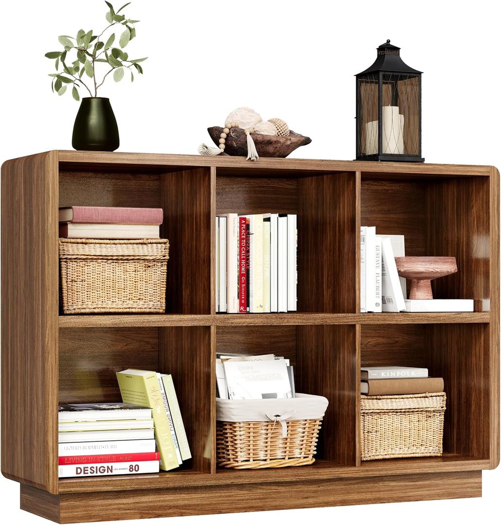 ChooChoo 6 Cube Storage Organizer, Wooden Bookcase with Storage, Cube Storage Bookshelf for Bedroom and Home Office, Brown Walnut, 2-Tier 6-Cubes