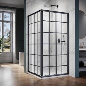 ELEGANT Framed Sliding Shower Enclosure 36 in. D x 36 in. W x 72 in. H, 2 Stationary Panels, 1/4'' Clear Glass Sliding Shower Doors, Black Brushed Nickel (Shower Base Not Included)
