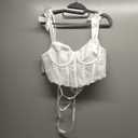 SHENHE Women's Tie Back Floral Lace Bustier Corset Top Tie Shoulder Sexy Crop Top Camisole (Large, White)
