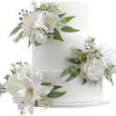 Serra Flora 3Pcs Pre-made Silk Flowers Cake Topper Wedding Artificial Flowers Decor Artificial Rose Cake Decorations for Birthday Baby Shower Engagement Anniversary Party Supplies. (White)