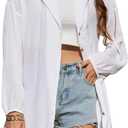 Bsubseach Swimsuit Coverup for Women Button Down Bathing Suit Beach Shirt | Suit Lapel & Lantern Sleeves, Loose Draped Hem, Quick-Dry Shrink-Resistant Fabric, Casual Gathering & Office Outings (White, XXL)