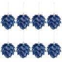Jetec 8 Pieces Christmas Ornaments Glitter Christmas Tree Hanging Decoration Decorative Artificial Pine Cones Flowers Hanging Ornaments for Winter Wreath Holiday Decor(Navy Blue)