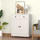 Metal Storage Cabinet with 2 Drawers and Adjustable Shelf, Sideboard Buffet Cabinet for Home, Office, Hallway, Entryway, Living Room, Kitchen Pantry and Dining Room (White), 34.8"H
