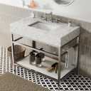 Gesipor Bathroom Carrara Marble Vanity with Sink 36" x 21" Freestanding Console Utility Sink with Tempered Glass Shelf for Washing Room Laundry Room (Silver Legs)