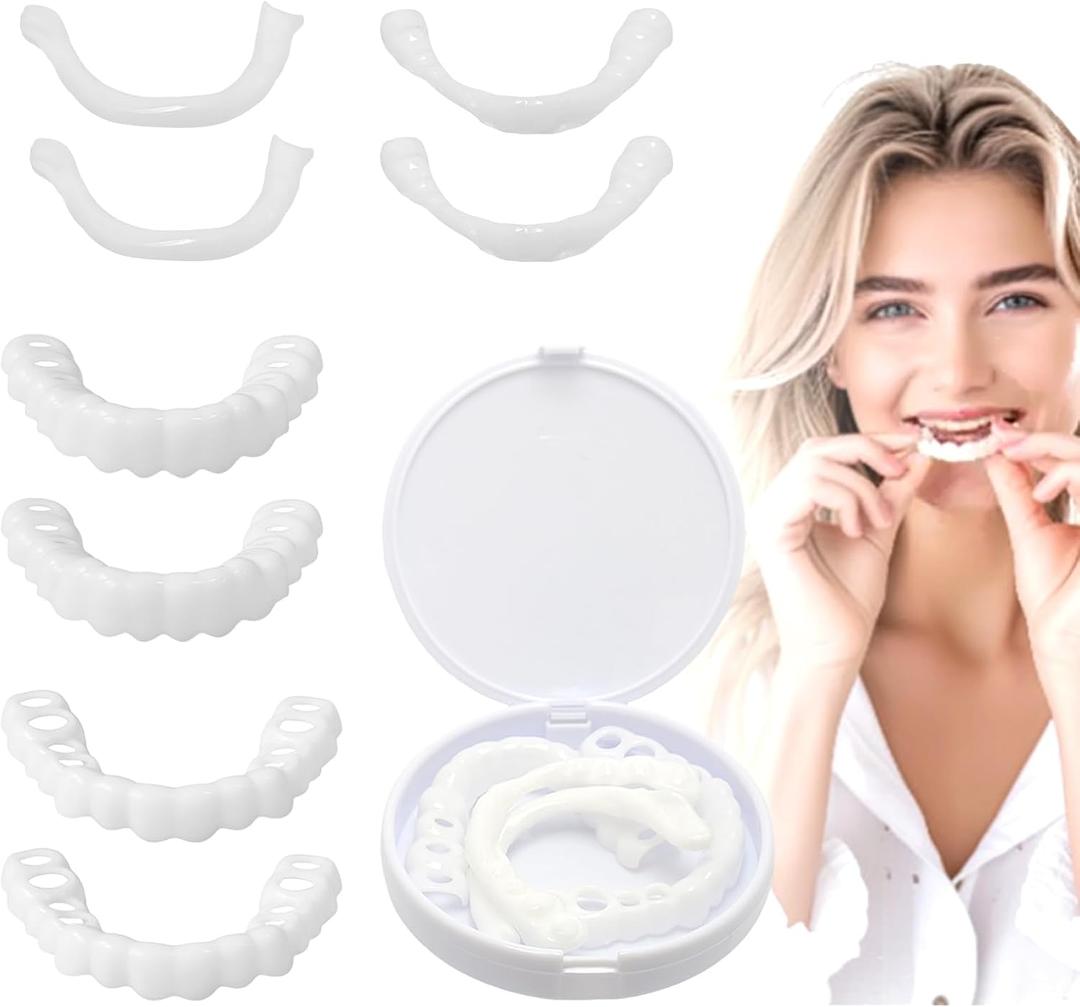 2 Pairs Teeth Covers with Top and Bottom Fake Dental for Broken or Missing Teeth Snap-On Confidence Smile Fake Dentures for Men Easy-to-Use Smile Enhancement Covers and Storage Box
