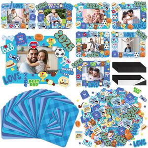 durony 24 Packs Happy Father's Day DIY Picture Frame Craft Kit with 174 Foam Stickers & 24 Magnetic Adhesive Strips Foam Photo Frames DIY Father's Day Craft for Gifts Game Activities