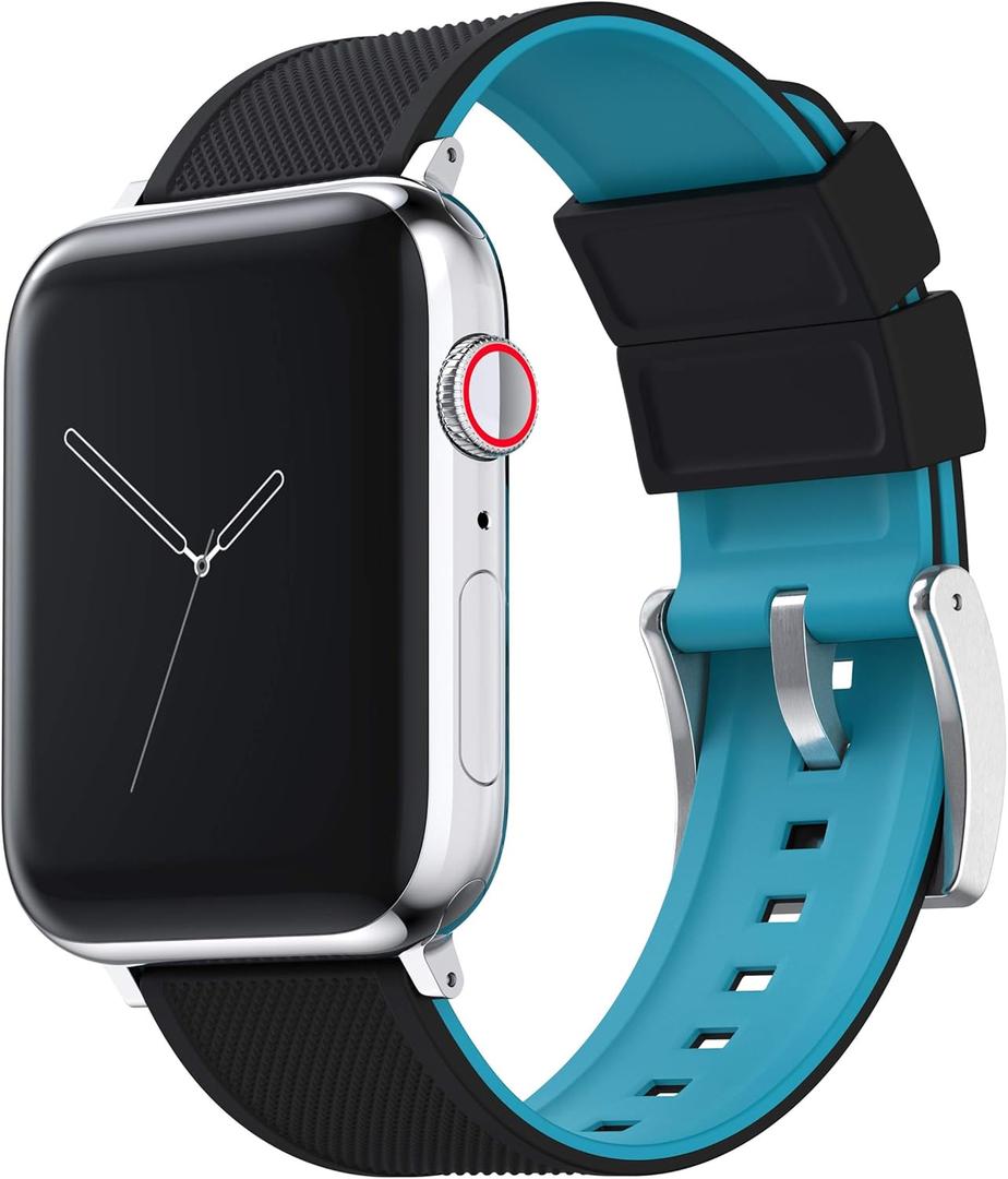 BARTON WATCH BANDS - Elite Silicone Watch Bands Compatible with Apple Watch Models - 1, 2, 3, 4, 5, 6, 7, 8, 9, 10, SE, Ultra & Ultra 2 (Black Top / Aqua Blue Bottom)