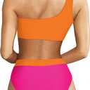 MOOSLOVER Women Cutout One Shoulder High Waisted Bikini High Cut Two Piece Swimsuits (Pink, S)