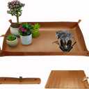 Plant Repotting Mat,Waterproof Leather Plant Transplanting Mats,Indoor Succulent Potting Mat for Change Soil and Watering,Portable Gardening Mats for Transplant and Mess Control (30" X 18",Brown)
