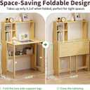 Bamboo Folding Desk for Small Spaces with Storage, Mid Century Foldable Desk with Bookshelf, Small Desks with Storage for Home Office Bedroom, Natural