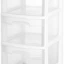 Sterilite 2 Pack Plastic Storage Organizer, 3 Drawer Rolling Bin Cart, Closet Organization, White