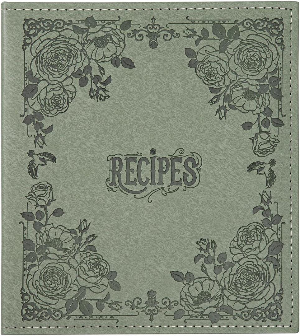 COFICE Recipe Book to Write in Your Own Recipes, 8.5x9.5 Recipe Ring Binder with PU Faux Leather Cover, 4x6 Cards and Tabbed Dividers, Dark Green