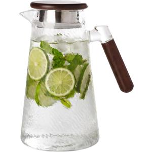 1.8L Glass Pitcher with Lid, Borosilicate Glass Carafe for Hot/Cold Drink, Water Pitchers with Handle for Fridge, Extra Large Jug for Iced Tea, Coffee, Beverage (Rippled Texture)