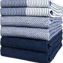 Premium Kitchen Towels (20x 28, 6 Pack) | Large Cotton Dish Towels | Flat & Terry Highly Absorbent Kitchen Linen Set with Hanging Loop | Navy Blue