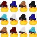 Chivao 12 Pcs Mini Rubber Ducks with Sunglasses/ Glasses and Hats/ Necklace, Cruise Rubber Ducks in Bulk Valentine Gift Small Bathtub Toy for Hiding Party Favor(Cute Style,Yellow)