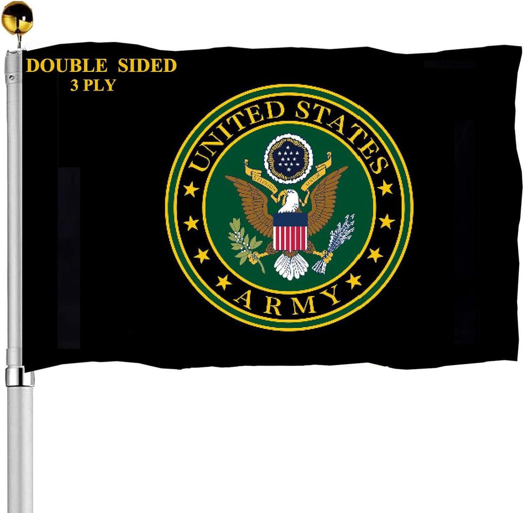 US Army Crest Emblem Flags 3x5 Outdoor Double Sided- Army Green Crest Military Flag 3 Ply Heavy Duty with 2 Brass Grommets for Outside Oudoor