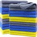POLYTE Premium Microfiber Cleaning Towel, 16x16 in 24 Pack (Blue, Gray, Yellow)