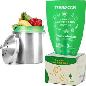 3 Gallon Compostable Trash Bags, 100 Bags Compost Bags for Countertop Bin, BPI Certified and Meet The ASTM D6400 Standard