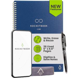 Rocketbook Core Reusable Smart Notebook, Lined Pages For School, Work and Creative Projects, Executive Size 6x8.8, Blue - Premium