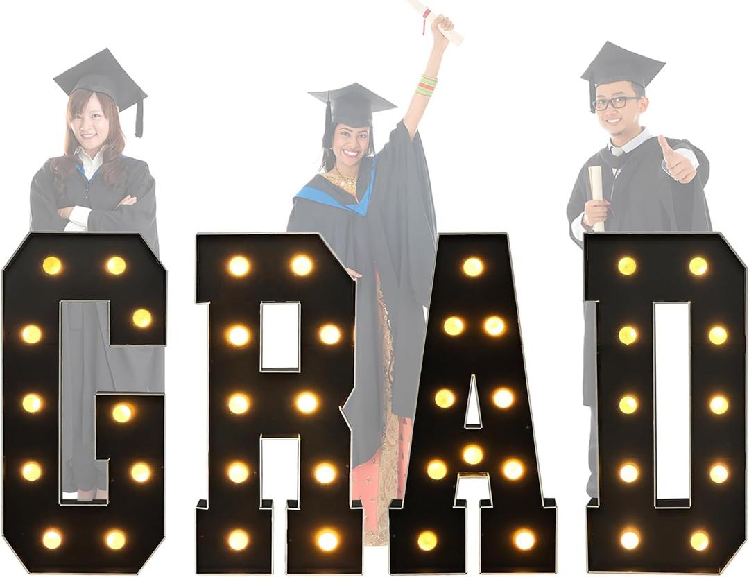 3ft Grad Letters Kit 2025 Numbers for Graduation Decorations, Large LED Marquee Light Up Letters, Class of 2025 Ornaments Sign for Kindergarten High School Party Supplies Dcor (Grad-Black)