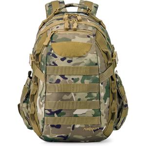 21L Small Tactical Backpack | Fit 12 Inch Laptop, Water Bottle Holder, 1050D fabric, Molle, Daily Work, Travel, Hiking (Camo)