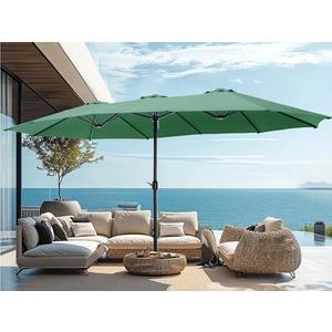 PHI VILLA 15ft Large Patio Umbrellas with Base, Outdoor Double-Sided Rectangle Market Umbrella for Pool Lawn Garden, Mint Green