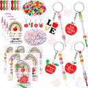 Suncalla 984 Pcs 24 Set Teacher Keychain Making Kit Teacher Charm Gifts Crafts DIY Cute Apple Beads Key Chain Thank You for All You Do Cards Strings Kit Back to School Gift First Day of Party Favors