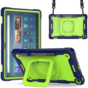 Case for Amazon Fire Max 11 inch Tablet (13th Generation, 2023 Release) Hybrid Shockproof 360 Rotating Multi-Functional Ring Stand Case with Shoulder Straps (Blue/Green)