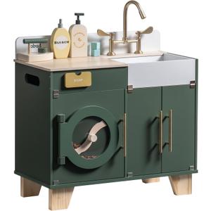 ROBUD Kids Play Kitchen - Wooden Multi-Function Washing Machine for Kids Kitchen Playset - Pretend Toddlers' Kitchen Toy Washer with Accessories - Perfect Baby Gift for Ages 3-8
