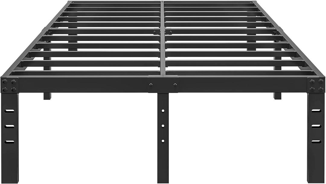 14 Inch Metal California King Size Bed Frame No Box Spring Needed - Easy Assembly Heavy Duty Noise Free Bedframes - Double Black Basic Steel Slats Platform with Storage