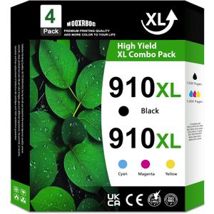 910 XL 910XL Ink Cartridges Combo Pack 4-Pack (Black/Cyan/Magenta/Yellow) Replacement for HP 910XL 910 OfficeJet 8015e 8010 8015 8022 Pro 8025e 8020 8025 8028 8030 8035 Printer