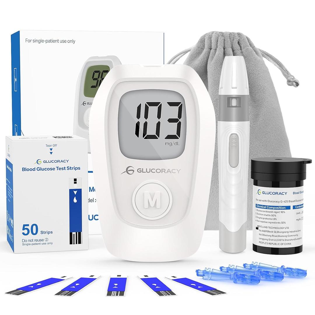 G-425 Blood Glucose Monitor Kit, Blood Sugar Test Kit with Lancing Device, 50 Test Strips and 50 Lancets, Glucose Meter for Home Use, Diabetes Home Testing Kit