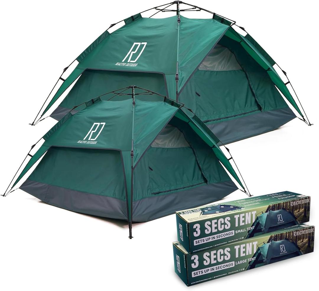 Reactive Outdoor Tent - 3 Second Tent - 3 Sec Instant Pop Up Tent - Easy and Quick Setup Camping Tent - 1 Person Setup Waterproof Double Layer Outdoor Camping Tent, 1 Small-sized + 1 Large Sized