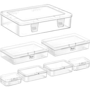 7 Pack Mixed Sizes Rectangular Mini Plastic Containers Clear Plastic Storage Boxes with Hinged Lids Empty Beads Organizers for Small Items Art Craft Jewelry Projects