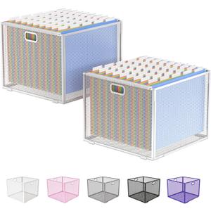 Oterri Metal Hanging File Crate, Portable Desktop Organizer for Letter Size Folders, Mesh Design (Pure White-Large,2 Pack)