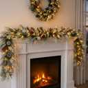 VIHOSE 6 FT Christmas Garland with Lights, Pre-Lit Artificial Christmas Garland, Flocked Surface with Red Berries Pine Cones for Mantels Stairs Railing Home Xmas Indoor Outdoor Decoration