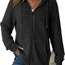 Dokotoo Women's Full Zip Up Hoodies Waffle Knit Long Sleeve Drawstring Casual Sweatshirt Hooded Tops (X-Large, Black)