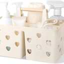Anyoifax Portable Shower Caddy Plastic Shower Basket Organizer Divided Bathroom Caddy Storage Cleanning Caddy Tote with Handle for College, Dorm Room, Kitchen, Beige