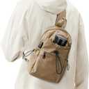 SEAFEW Sling Backpack bag for Men Khaki, Tactical BackpackSmall One Strap Daypack, Mini Anti-Theft Cross Body Motorcycle Chest Bags, Satchel Bag for Casual Travel Hiking Outdoor Sports Gym (Brown Upgraded Version)