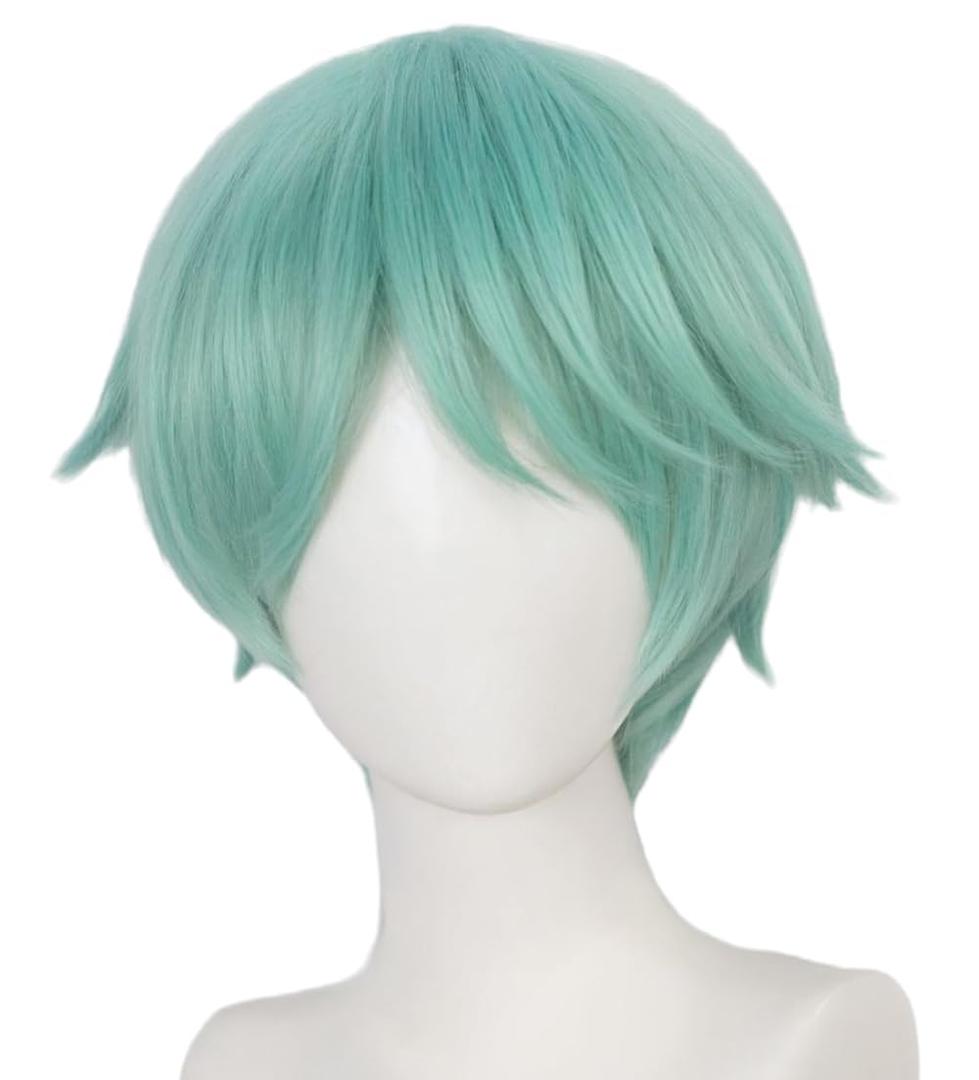 Unisex Short Blue Green Wig, Pixie Cut Synthetic Hair for Cosplay Anime Costume Play Party, Comic-Con, Comes with Wig Net Cap, Popular Hairstyle; 58BB