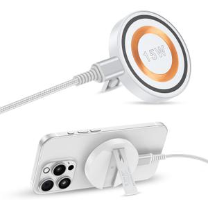 Magnetic Charger for Android Samsung Wireless Charger Fast Charging for Samsung Galaxy S24 Ultra S24+ S24 S23 S22 S21 S20 S10, Magsafe Charger Kickstand for iPhone 17 16 15 Pro Max Plus 14 13 12