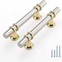 10 Pack Kitchen Cabinet Handles Brushed Nickel and Gold Cabinet Pulls 3 Inch Silver Gold Drawer Pulls for Dresser Bathroom Two Tone Kitchen Hardware,Zinc Alloy Base (Hole Center:3 inch(76mm))